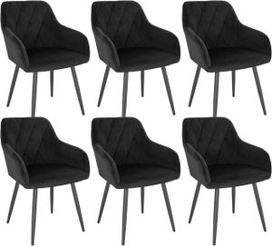 WOLTU 6er Set Esszimmerstühle mit Armlehne Rückenlehne, Stuhl im Esszimmer mit Samtbezug, bequemer Polsterstuhl, Küchenstuhl mit Metallbeinen, schwarz