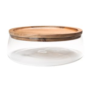 QUVIO Glasschale mit Holzdeckel - Tischdekoration - Couchtischschale - Braun