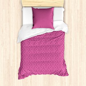 ABAKUHAUS rosa Damast Bettbezug Set für Einzelbetten, Victorian Monochrome, Milbensicher Allergiker geeignet mit Kissenbezug, 135 cm x 200 cm - 80 x 80 cm, Baby-Rosa Dunkel Magenta