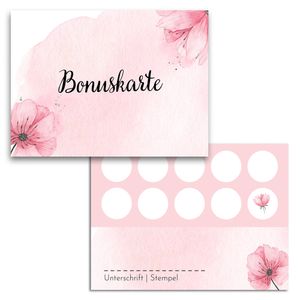 Blanko Bonuskarten zum Abstempeln - Hochwertige Stempelkarten für Unternehmen, Firmen & Gastronomie (50x Stück, Blumen)