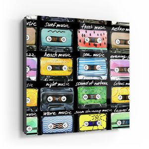 DEQORI Schlüsselkasten Glasfront schwarz links 30x30 cm 'Retro Musikkassetten' Box