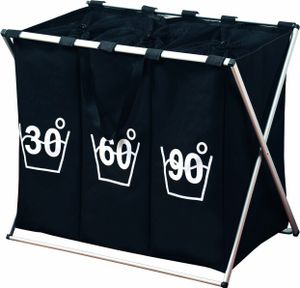 Kesper Wäschesammler mit dreifacher Einteilung, Trio, schwarz 19590