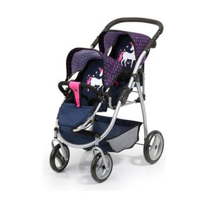 Bayer Design Zwillingspuppenwagen, blau, rosa, Einhorn