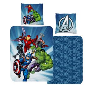 Avengers Bettwäsche 135x200 + 80x80 cm 2 tlg., 100 % Baumwolle in Biber/Flanell, Kinderbettwäsche für Jungen Marvel's Avengers