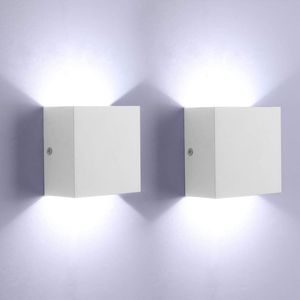 2 Stück LED Wandleuchte Innen Wandlampe Auf und ab Kaltweiß Lichtstrahl 2700-3000K, Wandbeleuchtung 6W, Weiß