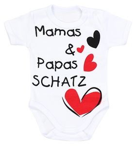 TupTam Unisex Baby Kurzarm Body Spruch Mamas & Papas Schatz, Farbe: Weiß - Mamas Papas Schatz, Größe: 74
