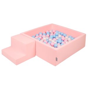 KiddyMoon spielplatz aus schaumstoff mit rund bällebad (100 bälle) ballgruben für babys spielbad hindernisläufen, hergestellt in der eu, pink:babyblue/puderrosa/perle