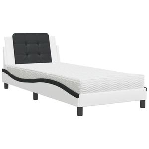 vidaXL Bett mit Matratze Weiß und Schwarz 100x200 cm Kunstleder