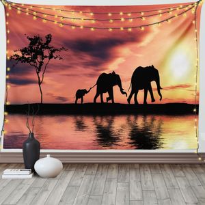 ABAKUHAUS Afrika Wandteppich, Safari Wilde Tiere, Wohnzimmer Schlafzimmer Heim Seidiges Satin Wandteppich, 200 x 150 cm, Dunkle Koralle Siegel Braun Gelb