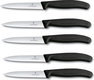 Victorinox | Swiss Classic Gemüsemesser Set | 10 cm Wellenschliff | 5-teilig | scharfe Klingen für präzises Schneiden | Komfortable Handhabung | Farbe: Schwarz