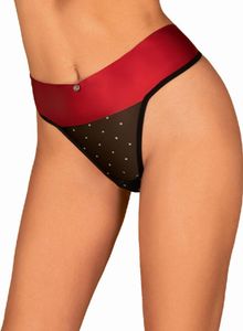 Tanga mit y Schleife - Schwarz/Rot