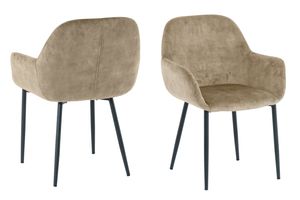 SIT Möbel 2er-Set Samt-Armlehnstuhl | ausgestellte Armlehnen | Bezug Samt beige | Beine Metall schwarz | B 48 x T 57 x H 84 cm | 02405-03 | Serie STUHL