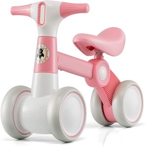 GOPLUS Kinder Laufrad, Balance Bike ohne Pedal mit 4 Rädern & rutschfesten Eva-Griffe, Erstes Lauflernrad Spielzeug für 1-3 Jahre Jungen und Mädchen (Rosa)