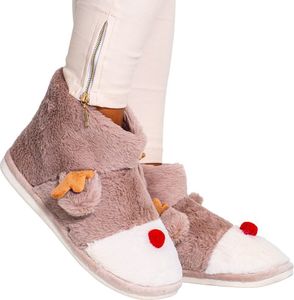 Damen Weich Hausschuhe Warm Fell Pantoffeln Stoff Slipper Rentier Braun Gr.36-37