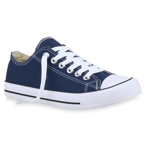 Mytrendshoe Damen Sneaker Low Basic Canvas Turnschuhe Schnürer Freizeitschuhe 826093, Farbe: Dunkelblau, Größe: 37