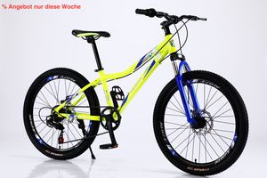 Vankel 24 Zoll V20 Mountainbike MTB für Kinder Jungen Mädchen Fahrrad mit Shimano 7 Gang Kettenschaltung, Farbe: gelb Vankel 24 Zoll V20 Mountainbike MTB für Kinder Jungen Mädchen Fahrrad mit Shimano 7 Gang Kettenschaltung, Farbe: gelb