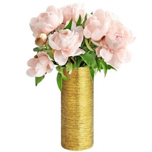 Belle Vous Gold Geätzte Hohe Vase für Pampasgras, Blumen- und Pflanzen – 9,4 x 29,5 cm – Deko Vase für Zuhause, Tisch, Hochzeit, Weihnachten und Bürodekoration – Keramik Vase für Freunde und Familie