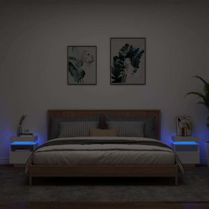 vidaXL Nachttische mit LED-Leuchten 2 Stk. Weiß 40x39x48,5 cm