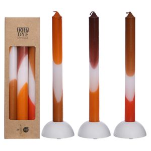 Dip-Dye-Kerzen im Set mit 3 Stück, Höhe 24cm, in vielen Farben erhältlich | Stabkerzen, Farbe:Orange - Braun