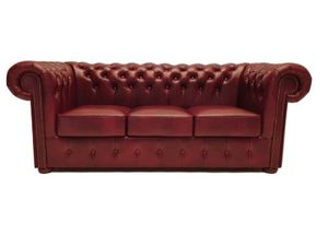 Chesterfield  Sofa Class Leder |3- Sitzer| Cloudy Rot |