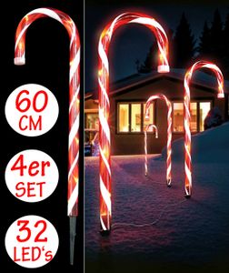 4x LED Zuckerstangen 32 LED Lichter Außenbeleuchtung Lichterkette Garten Weihnachtsbeleuchtung Beleuchtung Außen  H60cm inkl. Erdspiesse Strombetrieb INDOOR OUTDOOR
