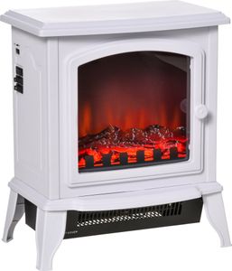 HOMCOM Tragbarer elektrischer Kamin, 1000/2000 W, dekorativer Kamin mit Flammeneffekt, verstellbarem Thermostat und Überhitzungsschutz, für Räume von 20–25 m², 36,5 x 24 x 45,5 cm, Weiß