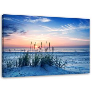 Feeby Wandbild Strand Gras Dünen Meer 120x80 Leinwandbild auf Vlies Bilder Bild