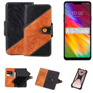 K-S-Trade Handyhülle Schutzhülle Bookstyle Case Wallet-Case kompatibel mit LG Electronics G7 Fit Handy Cover Bumper Klapphülle schwarz hellbraun 1x