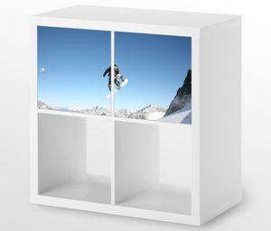 Möbelaufkleber für Ikea KALLAX / 2x Türelemente horisontal Schnee Sport Snowboarden Kat8  Berg Sprung Aufkleber Möbelfolie Tür sticker (Ohne Möbel ) 25E386, 2x Türelemente:2xTürelemente