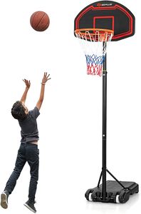 KOMFOTTEU basketbalový stojan výškovo nastaviteľný 155-210 cm, basketbalový kôš so stojanom, basketbalový systém 5 úrovní nastaviteľný pre deti a dospelých, systém basketbalového koša s kolieskami