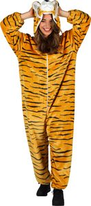 T4058/T4059-XS-S beige Tiger Kostüm Overall Kinder Damen Herren Gr.XS-S Körpergröße ca.150-165 cm