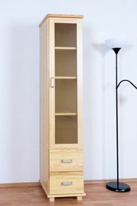 40 cm breiter Kleiderschrank mit 1 Tür, 4 Fächern und 2 Schubladen aus Massiv-Holz | Farbe: Natur | Tiefe: 50 cm