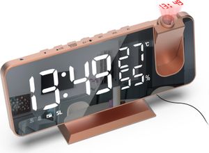 Projektionswecker,Led Digital Wecker mit Projektion 180 °,Radiowecker mit USB-Anschluss großem LED-Anzeige Snooze Dual-Alarm,4 Projektionshelligkeit
