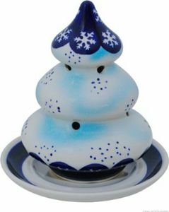 Original Bunzlauer Keramik Weihnachtsbaum Tannenbaum Windlicht Teelichthalter mit Wintermotiv im Design DU11