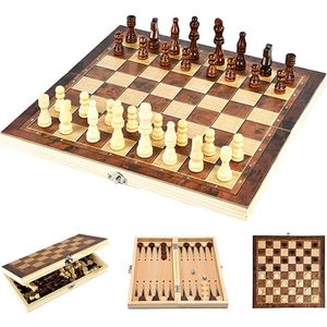 Schach aus Holz 24x24cm, 3 in 1 Schachspiel Schachbrett, Chess Board Set, Tragbares faltbares