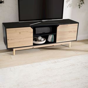 Wohnling lowboard 150 cm tv schrank fernsehkommode fernsehschrank schwarz eiche | Wohnling