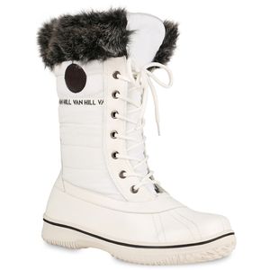 VAN HILL Warm Gefütterte Damen Stiefeletten Winterboots Stiefel Schuhe 838030, Farbe: Weiß, Größe: 39