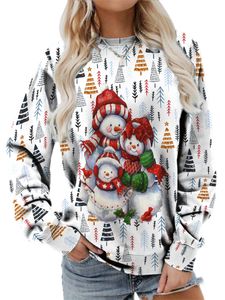 Damen Snowman Print Weihnachten Tops Winter Langarm Pullover Crew Neck Weihnachten Sweatshirts,Farbe:Style-A,Größe:M