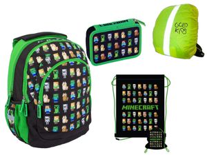 4er Set Schulrucksack Ranzen Federmappe Turnbeutel Minecraft Game Pixel Motiv erste Klasse