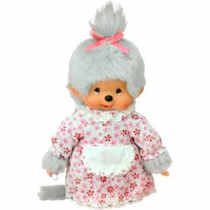 Babička Babička | 20 cm Monchhichi dievčenská bábika | Babička so sivou kožušinou