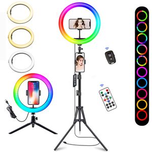 10 Zoll Ringlicht mit 2 Stativ, Tisch LED Ring Light/Kamera Handystativhalter mit Ringleuchte für YouTube, Selfie, Makeup, Tik Tok,  18 RGB-Modi,160cm