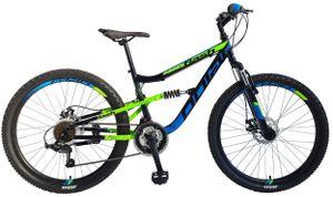 breluxx® 26 Zoll Mountainbike Vollfederung Flash Sport 2D, Scheibenbremsen, grün/blau, 18 Gang Shimano , inkl. Schutzbleche