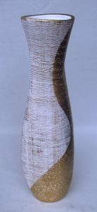 Dekovase Keramik Gold Weiss ca.60 CM - Modell: Goldrausch F - Oval mit Wellenmuster