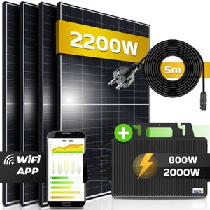 SUNNIVA® Balkonkraftwerk 2200/2000W Solaranlage, mit TSUN Micro Wechselrichter, 5m Schuko Anschlusskabel, Drosselbar