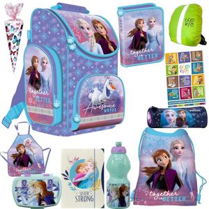 Schulranzen Set XXL 12er Ranzen Tornister Federmappe Turnbeutel Brotdose Trinkflasche Zuckertüte Schürze Stiftetasche Aufgabenheft für die Grundschule Frozen Eiskönigin Motiv