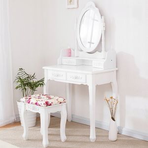 Kozmetický stolík, 75x140x40 cm, 4 zásuvky a otočné zrkadlo, TS-1-MIR-WHITE