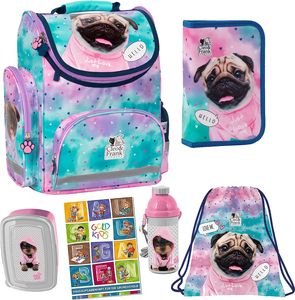 Set 6er Schulranzen Ranzen Tornister Federmappe Turnbeutel Turnsack Brotdose Trinkflasche Aufgabenheft für die Grundschule Hund Dog Motiv