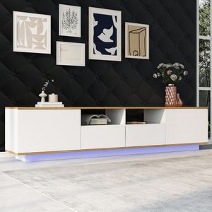 Merax TV-Lowboard mit LED-Beleuchtung inkl. Fernbedienung, 2 Türen und 2 Schubladen, TV-Schrank aus Holz, Fernsehtisch mit großem Stauraum, B:180cm