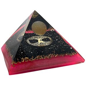 CHONIT Orgonit Pyramide, pink schwarz, EMF-Schutz gegen Strahlung, klein mit Bergkristall als Deko für zu Hause