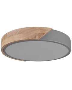 BELIANI LED Deckenleuchte Grau und heller Holzfarbton Metall Acryl Rund Flach Warmweiß Modern Unterputzmontage für Wohnzimmer Schlafzimmer Esszimmer